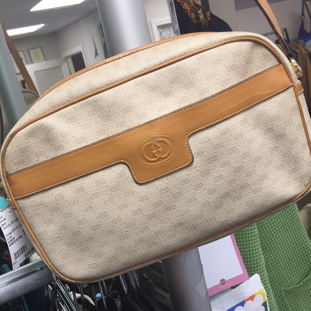 Gucci Beige and Tan Shoulder Bag and Makeup Pouch